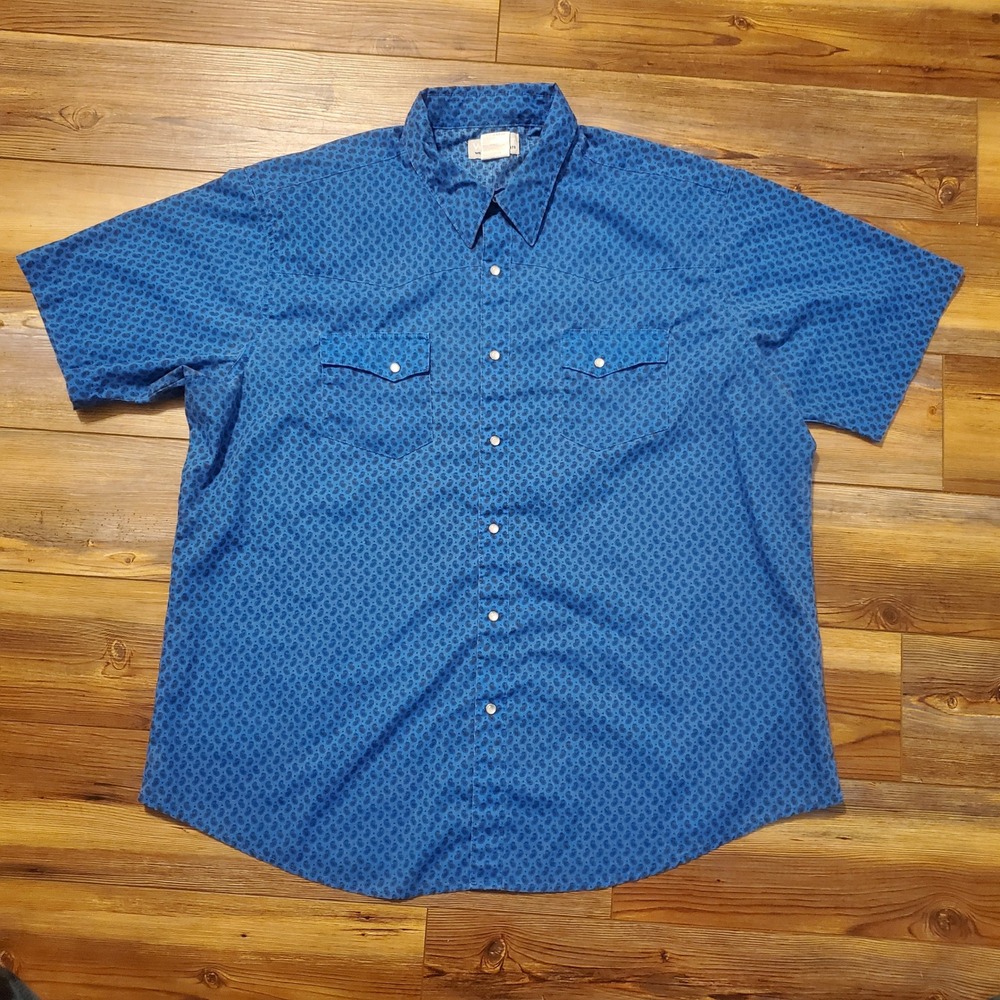 Wrangler Wrancher Mens XXL Blue Paisley Pearl Snap Western Shirt MTW1476